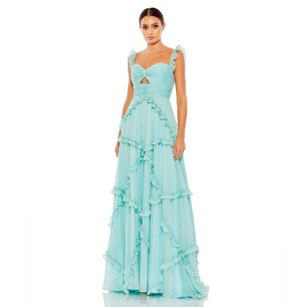 Mac Duggal- RUFFLE TIERED SLEEVELESS FLOWY A LINE GOWN. Size 2
